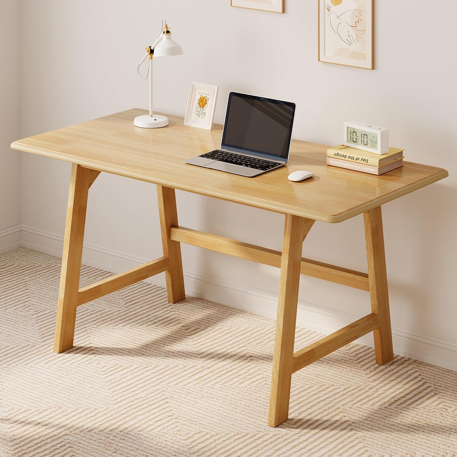 IOTXY Solid Wood Writing Table - 48" W x 24" D Minimalist Computer Desk for Home Office, Work, Study, Creativity, and PC Workstation, Walnut