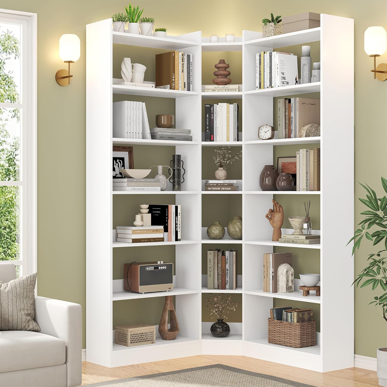 Semoic 70.8" Tall Corner Bookshelf, 7 Tiers Large Etagere Bookcases with Baffles, L-Shaped Modern Storage Display Rack Industrial Bookshelves for Bedroom, Home Office, Living Room & Kitchen, Black