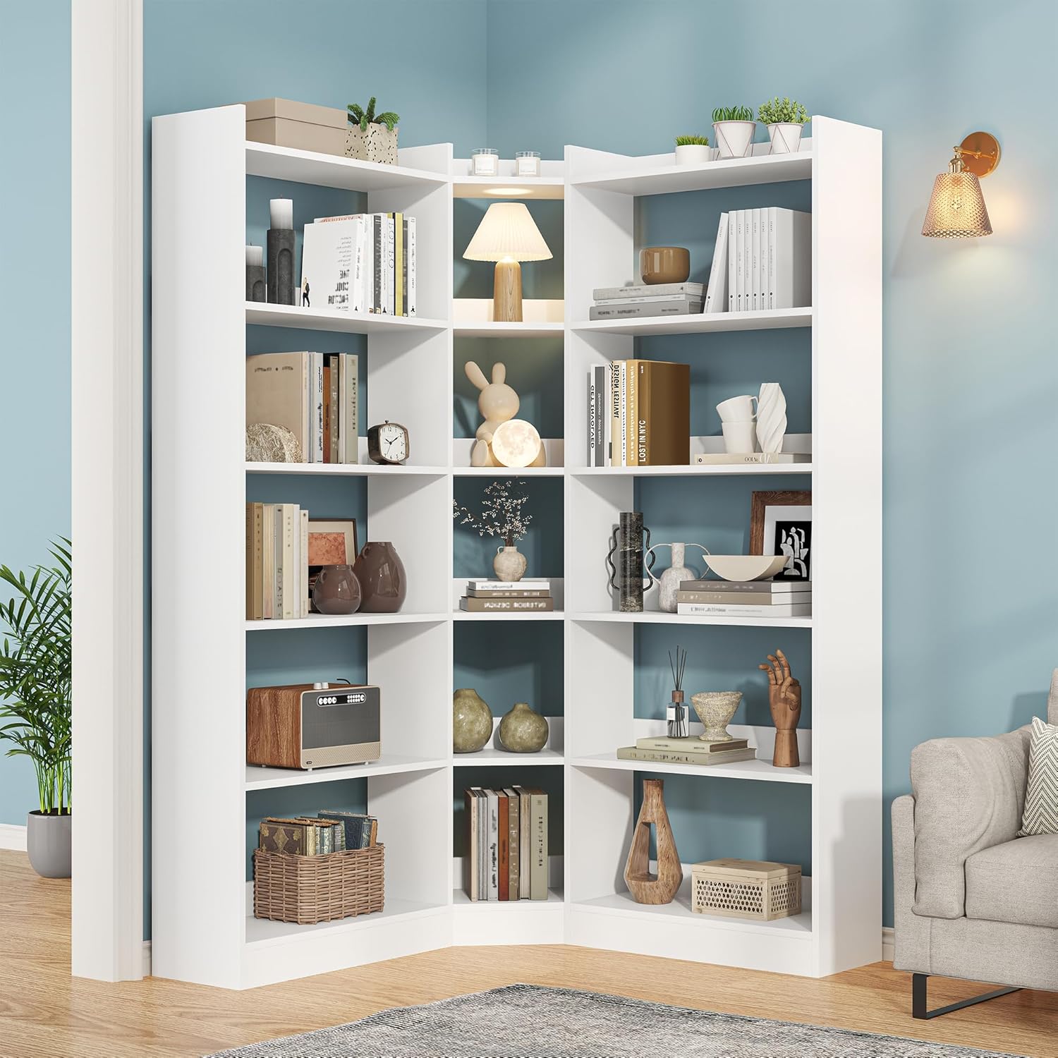 Semoic 70.8" Tall Corner Bookshelf, 7 Tiers Large Etagere Bookcases with Baffles, L-Shaped Modern Storage Display Rack Industrial Bookshelves for Bedroom, Home Office, Living Room & Kitchen, Black