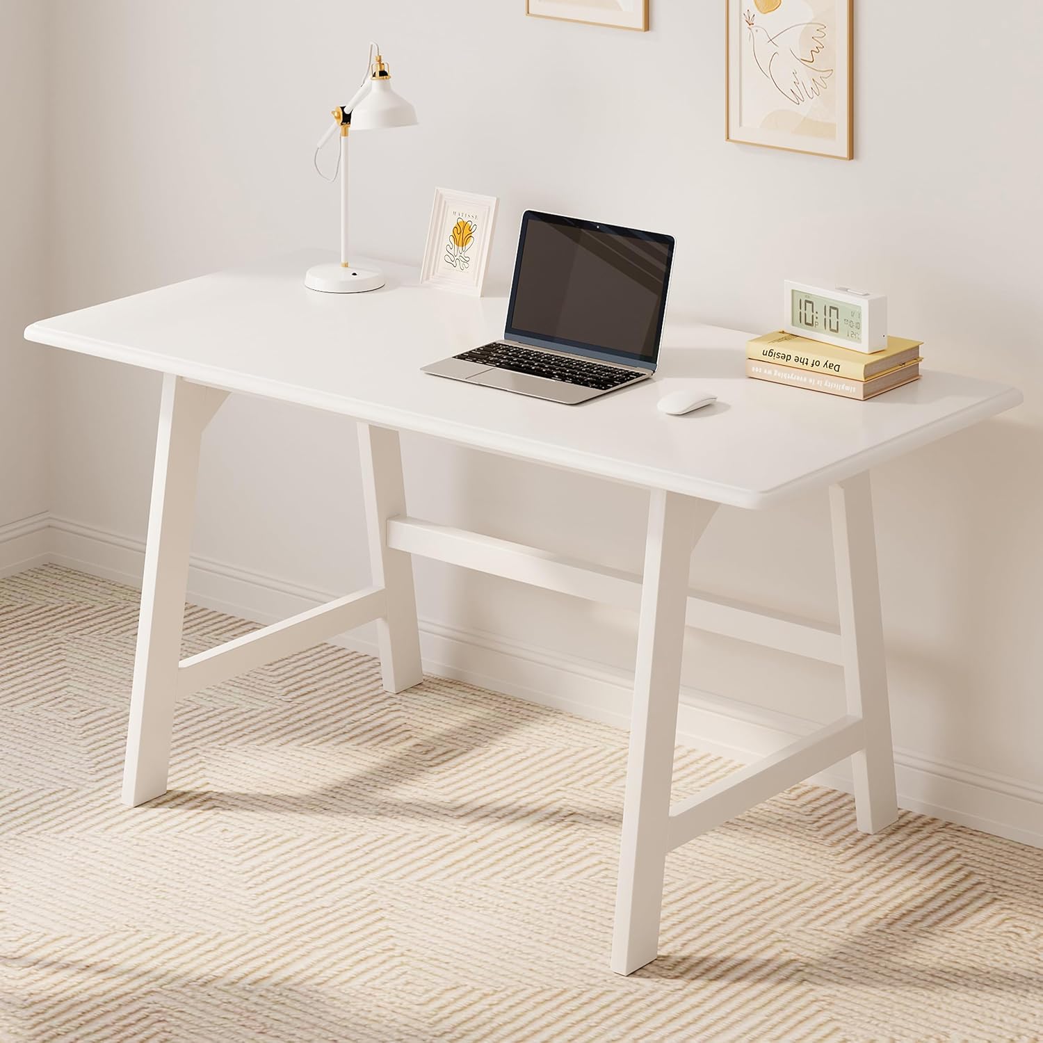IOTXY Solid Wood Writing Table - 48" W x 24" D Minimalist Computer Desk for Home Office, Work, Study, Creativity, and PC Workstation, Walnut