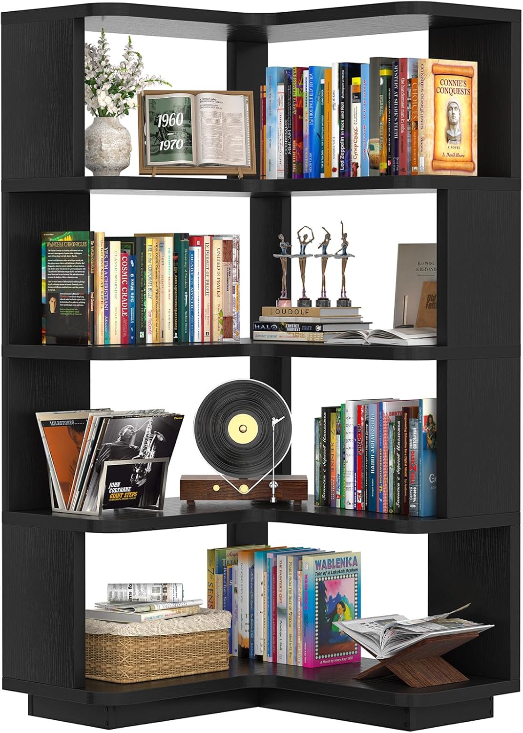 Armocity Corner Book Shelf - 6 Tier Corner Bookshelf Etagere Bookcase with Baffle, Freestanding L Shaped Display Shelf Stand for Home Office, Living Room, Bedroom, Kitchen, White