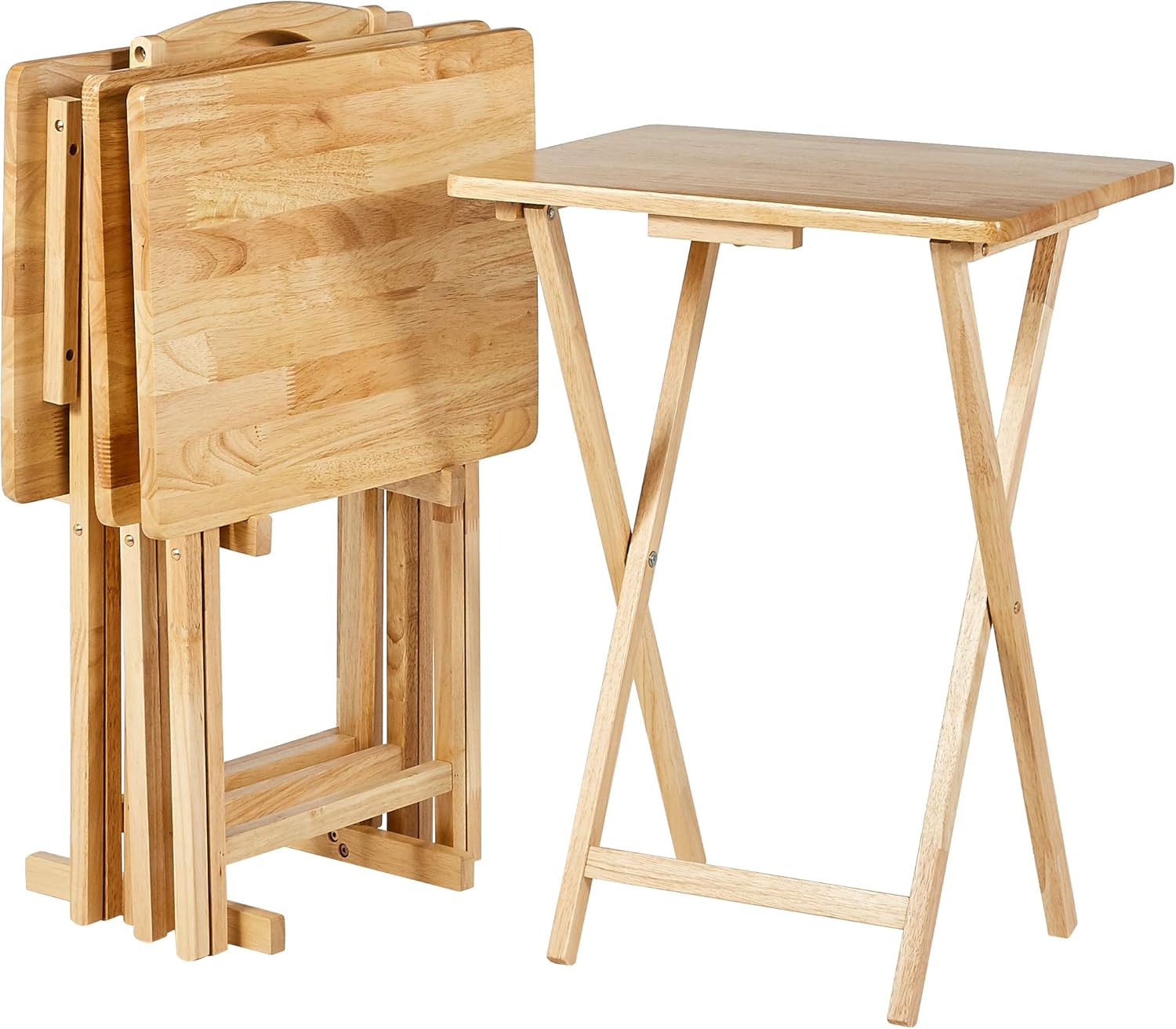 Amazon Basics Classic Foldable TV Dinner Tray Table with Storage Rack, 14.6 L x 19 W x 26 H inch, Espresso, 4-Pack