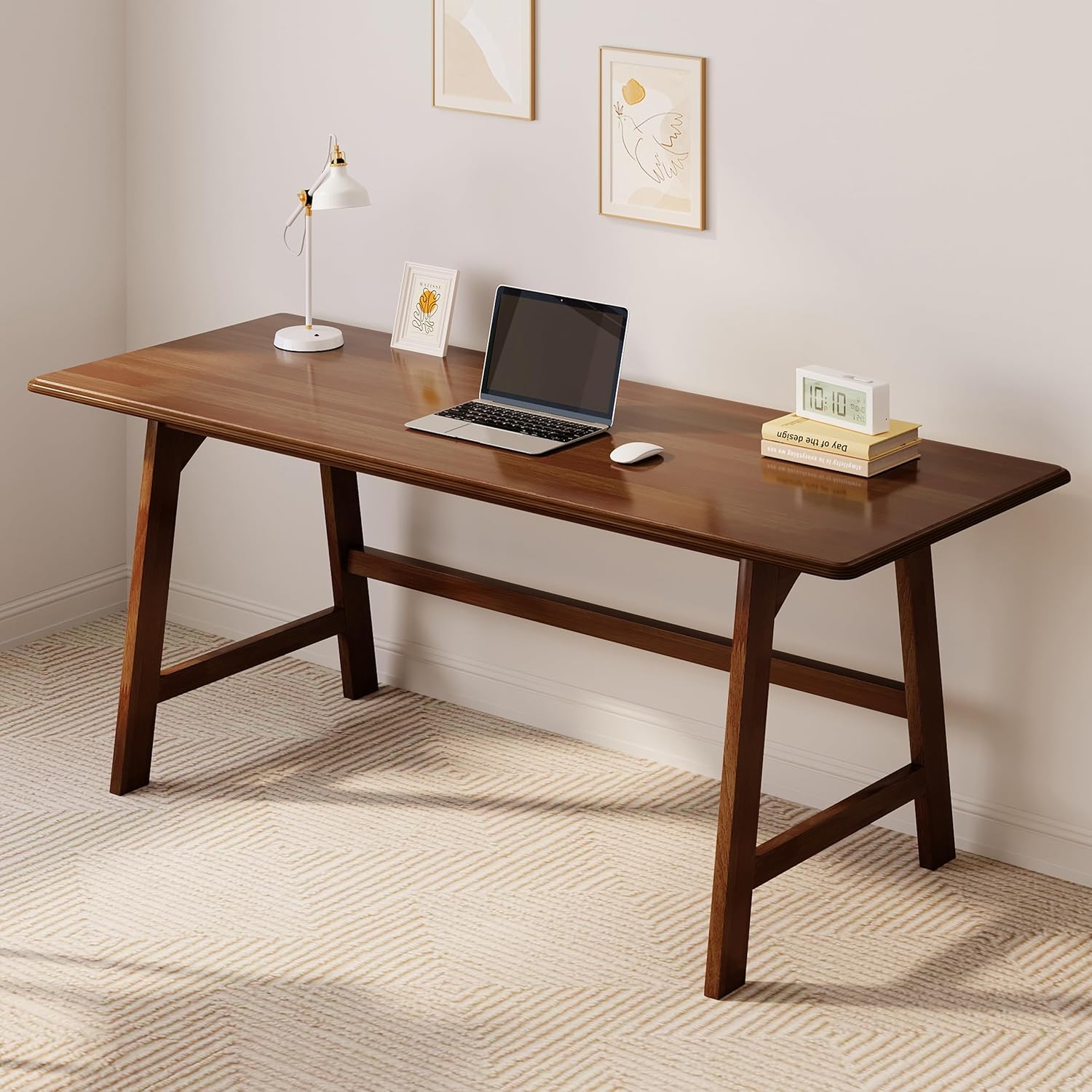 IOTXY Solid Wood Writing Table - 48" W x 24" D Minimalist Computer Desk for Home Office, Work, Study, Creativity, and PC Workstation, Walnut