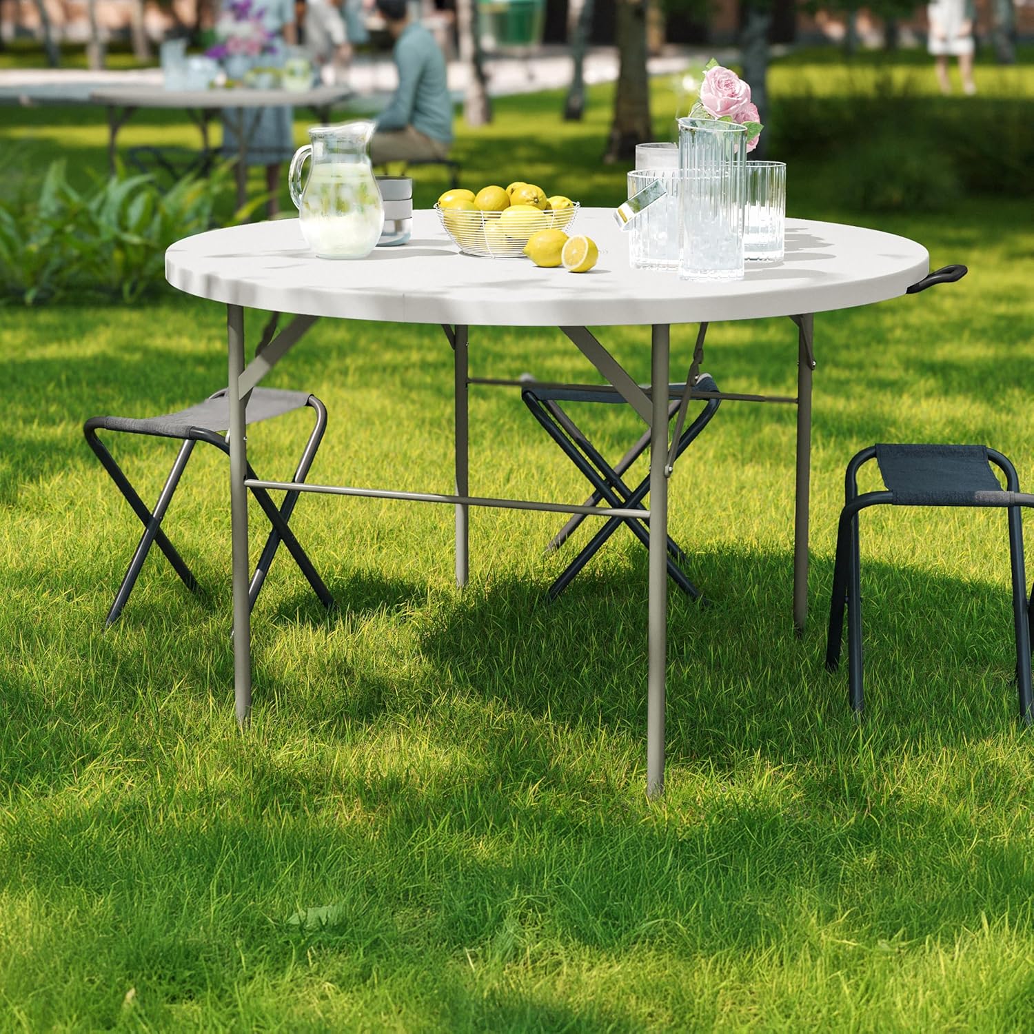 Flash Furniture Freeman 4' Round Plastic Folding Table with Carrying Handle, Plastic Foldable Table for Indoor/Outdoor Events, White