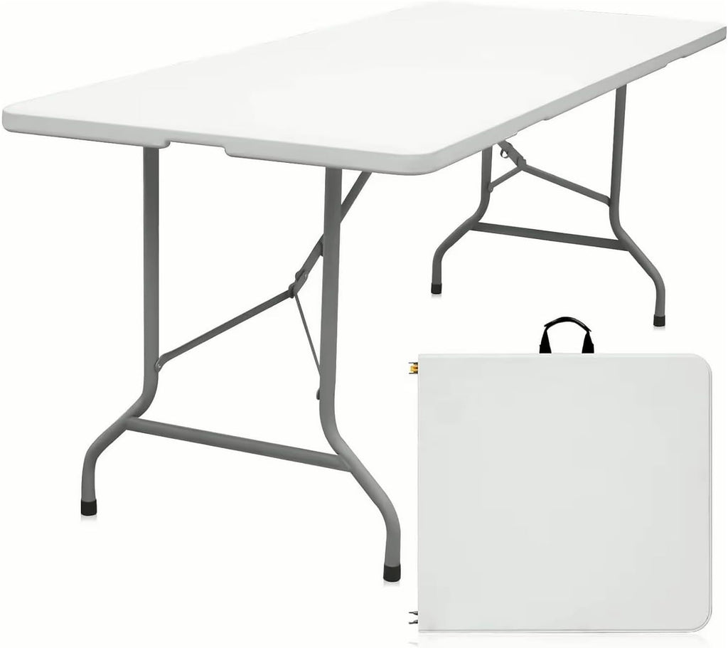 Luonty 6ft Folding Table – Heavy Duty Plastic Table for Patio, Events, or Camping – Portable, Weather-Resistant, Easy to Store – Holds up to 330 lbs