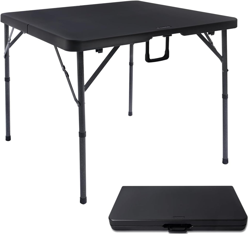 34" Square Folding Card Table, Fold-in-Half Utility Dining Portable Table Heavy Duty HDPE White Plastic Foldable with Carrying Handle Indoor Outdoor for Picnic, Camping, Party