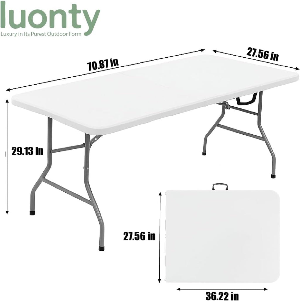Luonty 6ft Folding Table – Heavy Duty Plastic Table for Patio, Events, or Camping – Portable, Weather-Resistant, Easy to Store – Holds up to 330 lbs