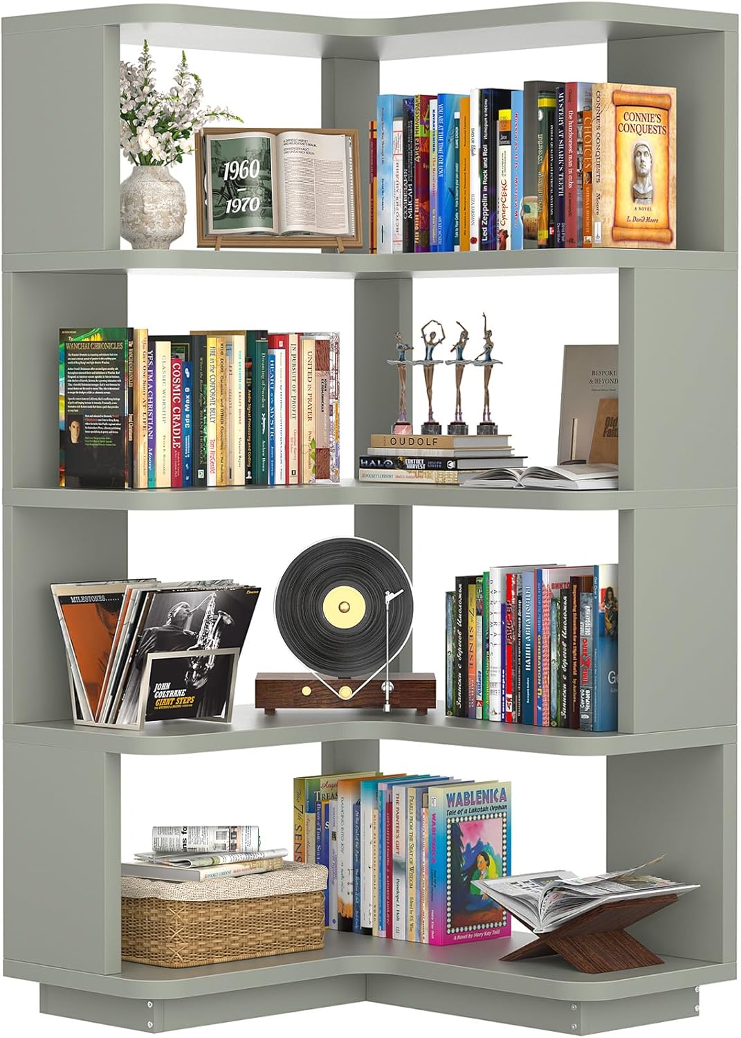 Armocity Corner Book Shelf - 6 Tier Corner Bookshelf Etagere Bookcase with Baffle, Freestanding L Shaped Display Shelf Stand for Home Office, Living Room, Bedroom, Kitchen, White