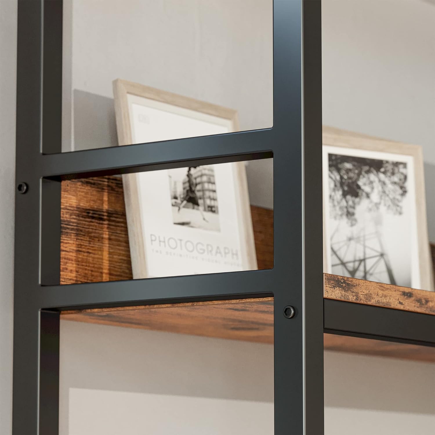 IRONCK Industrial Bookshelves 6 Tiers Corner Bookcases with Baffles Etagere Shelf Storage Rack with Metal Frame for Living Room Home Office