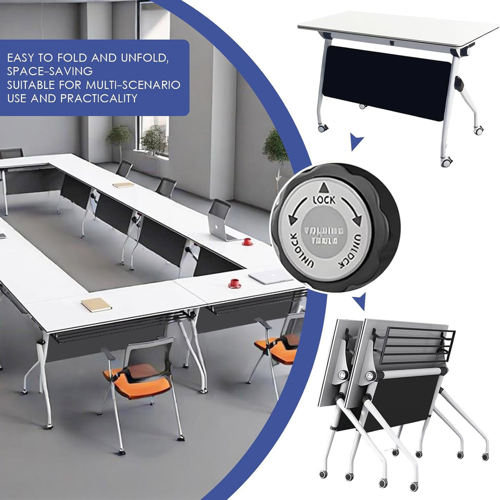 47.2" Conference Room Table,Office Conference Table with Locking Wheels, Folding Flip-Top Mobile Table for Training Rooms,White
