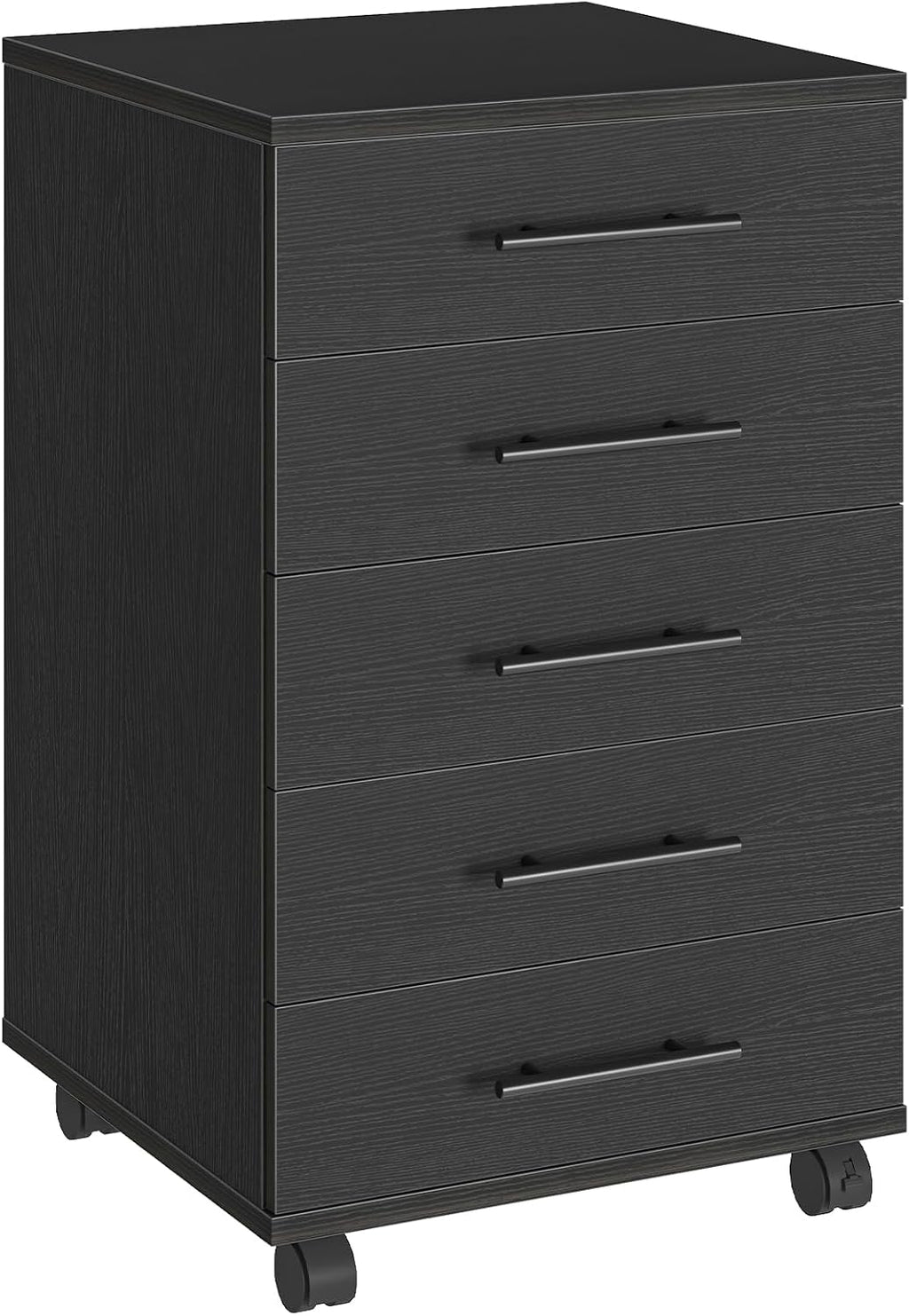 HOOBRO 5-Drawer File Cabinet, Office Filing Cabinet with Drawers, Wooden Mobile Storage Cabinet with Wheels, for Makeup, Home Office, Easy Assembly, White WT05WJ01G1