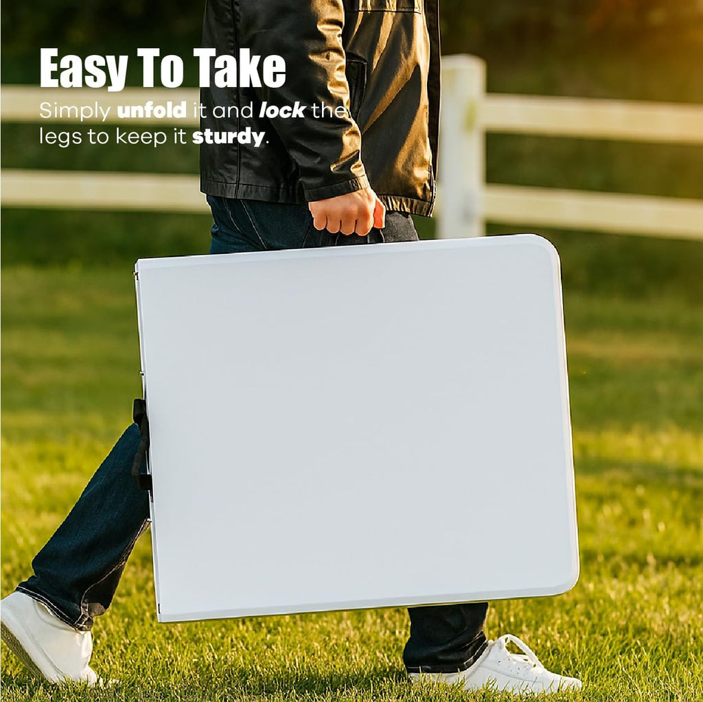 Luonty 6ft Folding Table – Heavy Duty Plastic Table for Patio, Events, or Camping – Portable, Weather-Resistant, Easy to Store – Holds up to 330 lbs