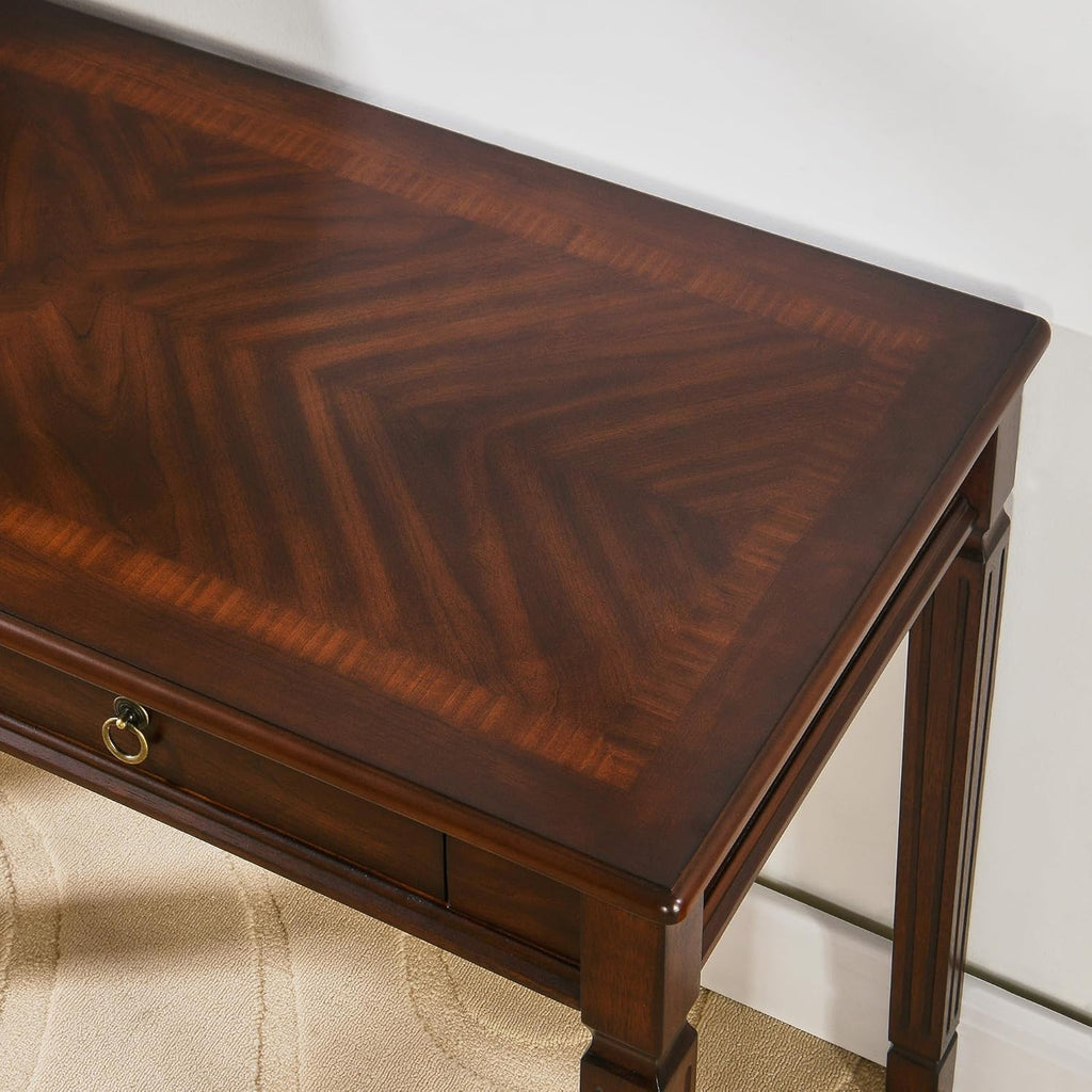LEEMTORIG Vintage Solid Wood Writing Desk with 2 Drawers, 46.1" W Large Secretary Desk, Cherry Wood Writing Table for Home Office, Traditional French Provincial Mahogany Desk, Cherry Walnut BSZ-D1258