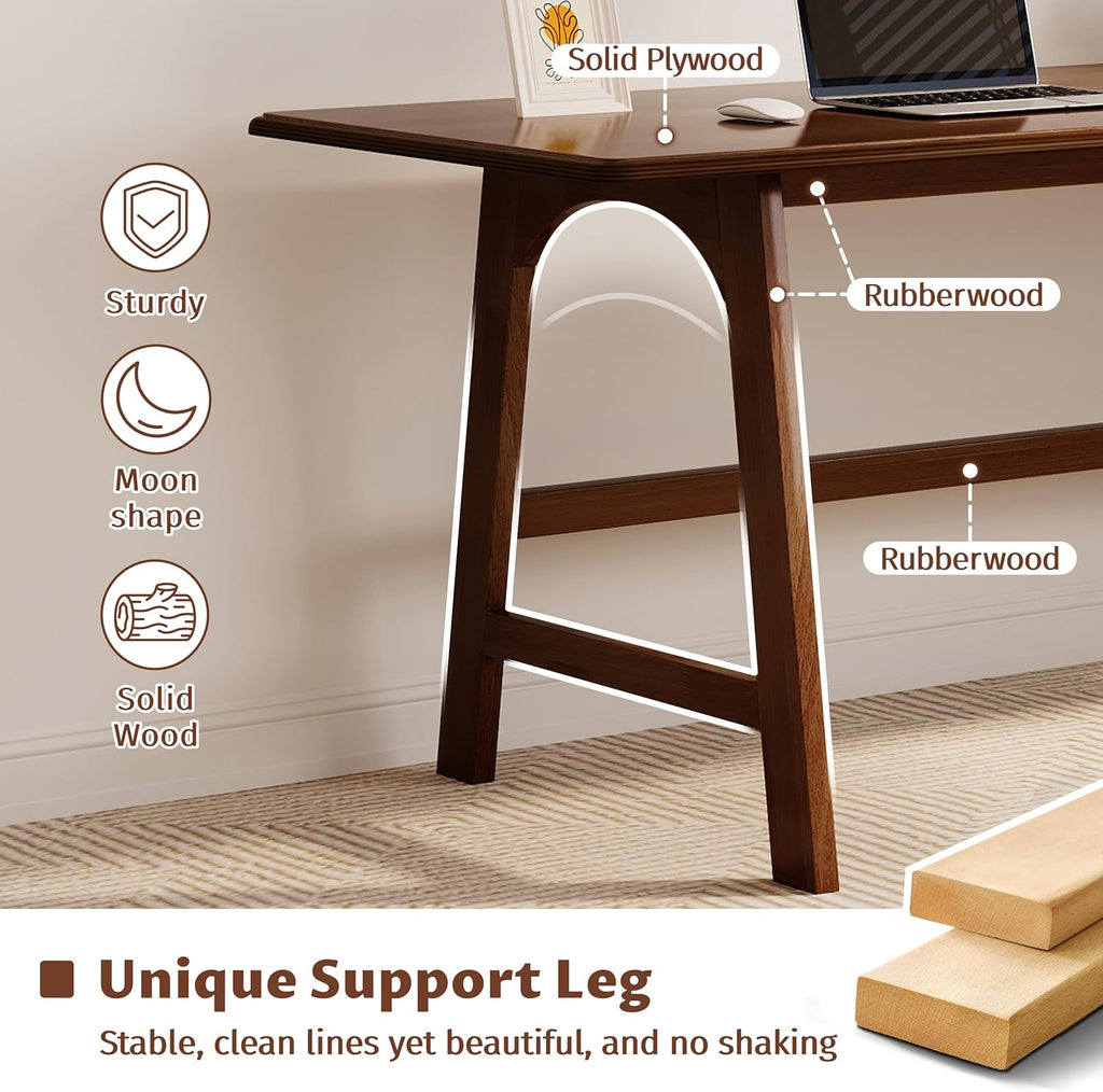 IOTXY Solid Wood Writing Table - 48" W x 24" D Minimalist Computer Desk for Home Office, Work, Study, Creativity, and PC Workstation, Walnut