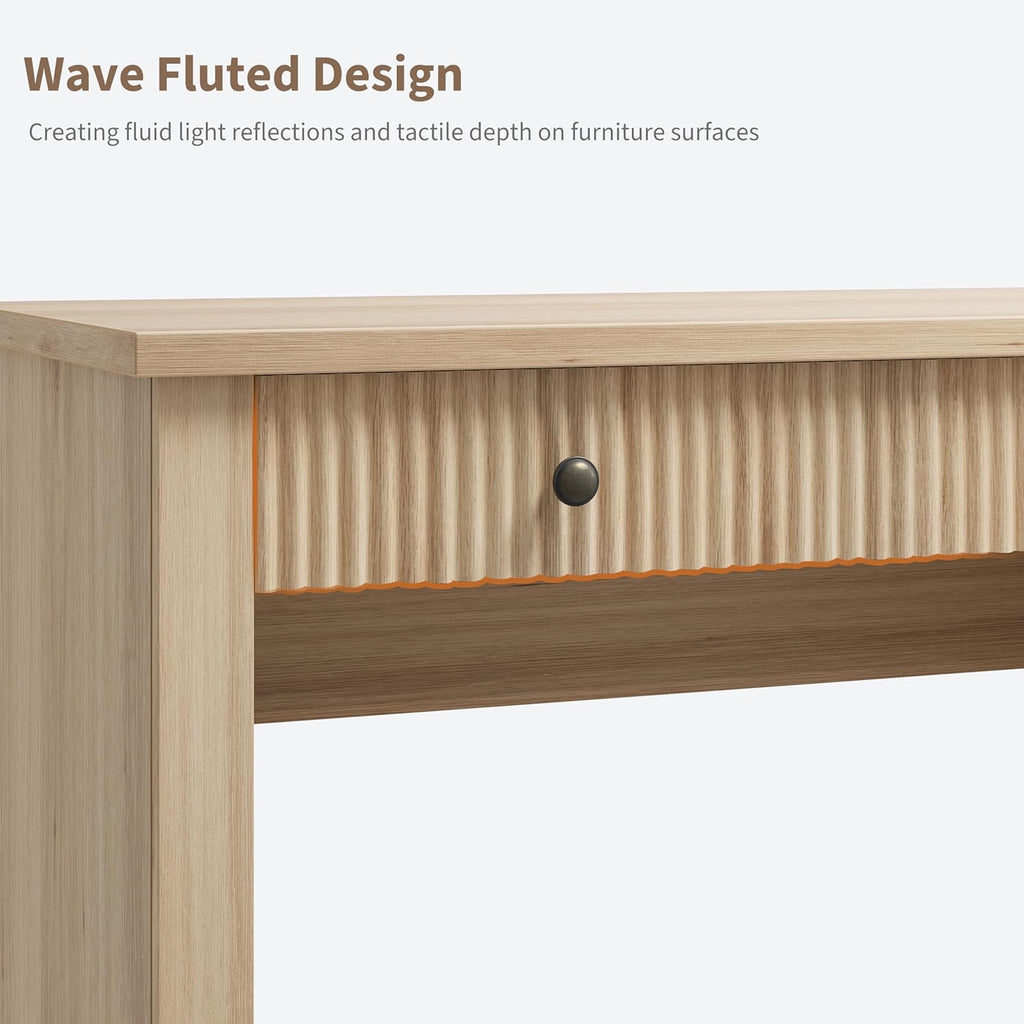 Garvee Fluted Home Office Desk Storage, 54" Modern Executive Desk with Charging Station, Wooden Computer Writing Desk with File Drawers for Study Room (Burlywood, 54.0”L x 21.6 "D x 30.0" H)