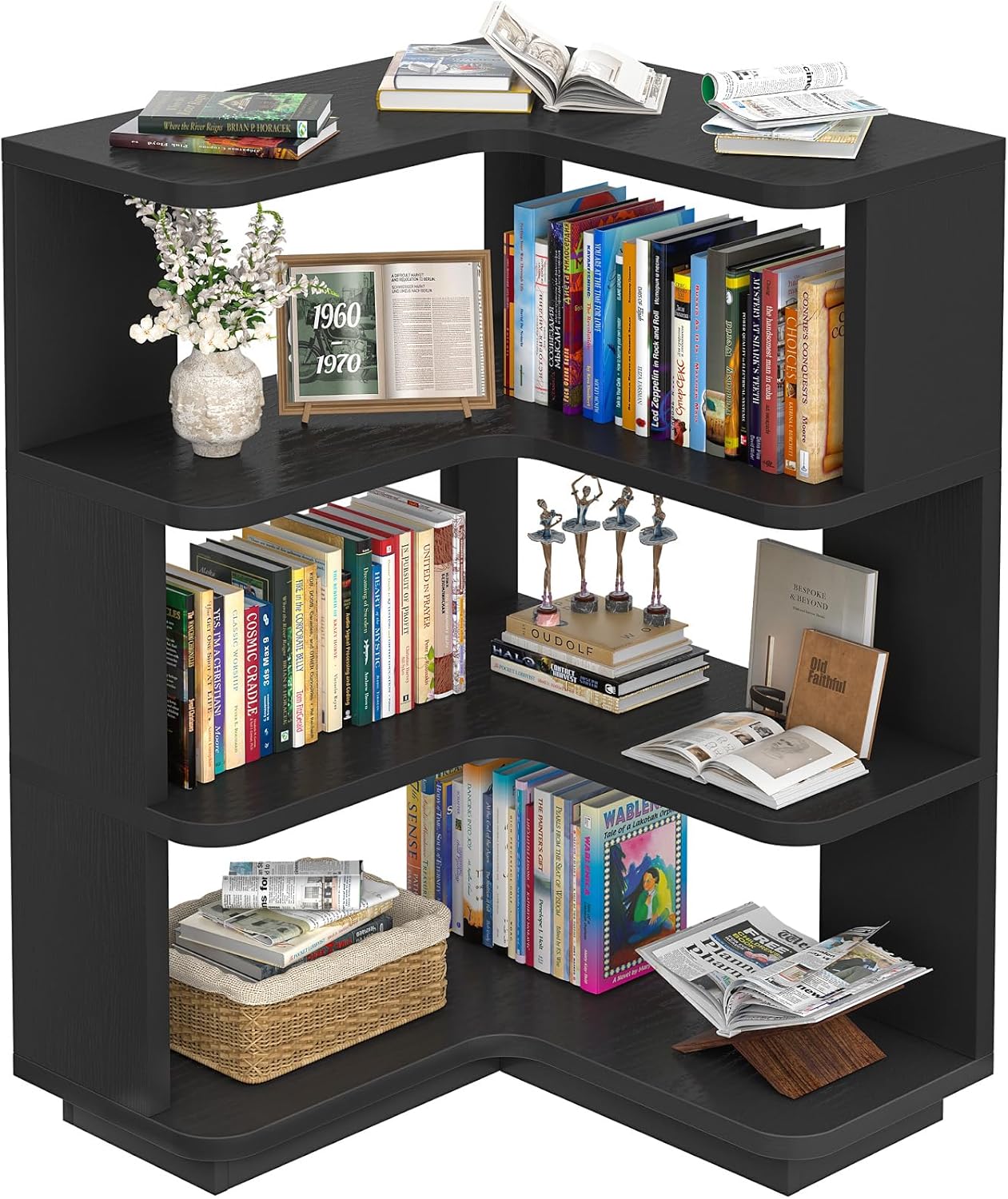 Armocity Corner Book Shelf - 6 Tier Corner Bookshelf Etagere Bookcase with Baffle, Freestanding L Shaped Display Shelf Stand for Home Office, Living Room, Bedroom, Kitchen, White