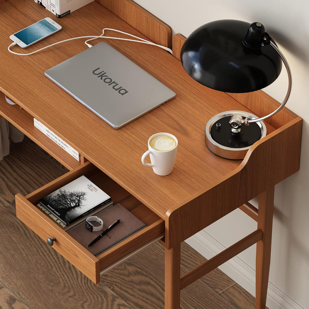 Vintage-Style Desk with Scandinavian Flair, Computer or Laptop Desk, Writing Desk with Drawer and Open Storage Cubby, Small Space Dressing Table