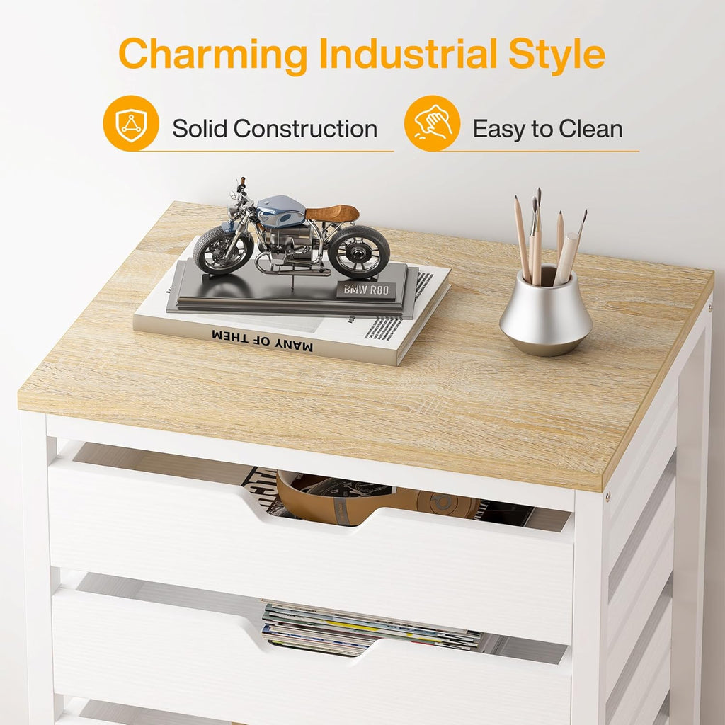 Tribesigns 5-Drawer File Cabinet, Wood Mobile Storage Drawer Unit, Modern Office Cabinet with Drawers & Wheels, Rolling Printer Stand for Home Office (White)